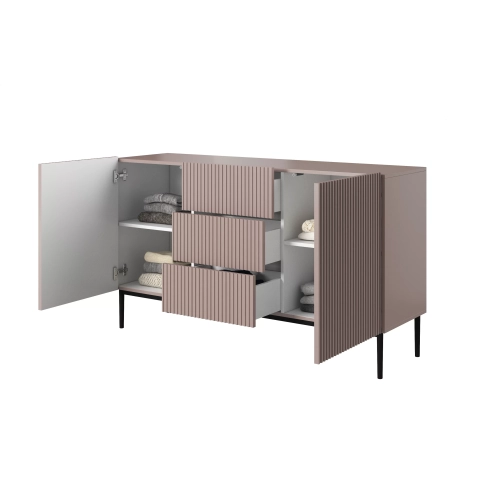 Komoda Nicole 150 cm z szufladami i półkami - antyczny róż / czarne nóżki - Limitowana oferta